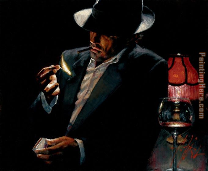 Man lighting Cigarette II painting - Fabian Perez Man lighting Cigarette II art painting